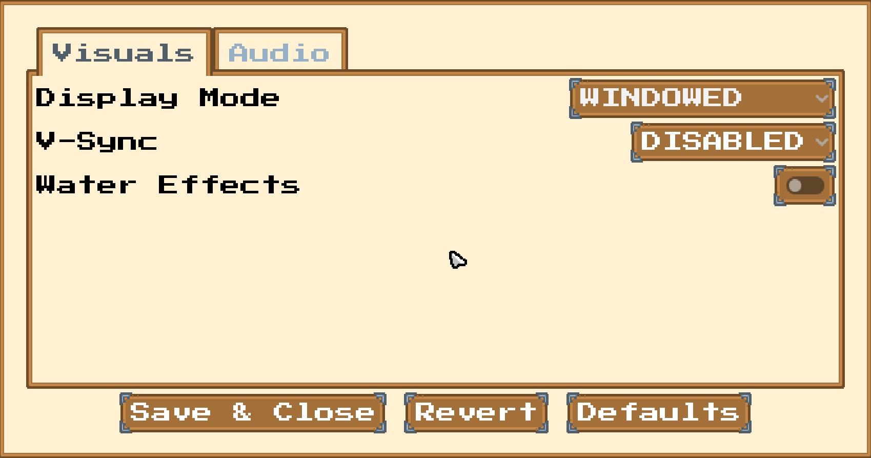 Settings screen showing various graphical settings