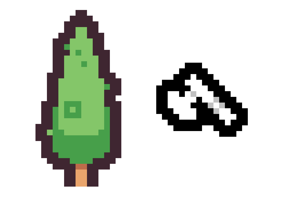 Pixel art tree and axe